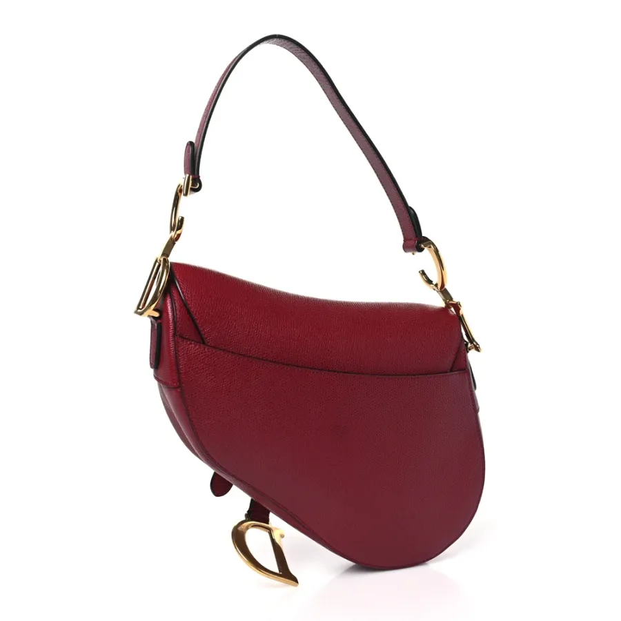 Dior Medium Saddle Bag Red Grained Calfskin Leather Brass Hardware