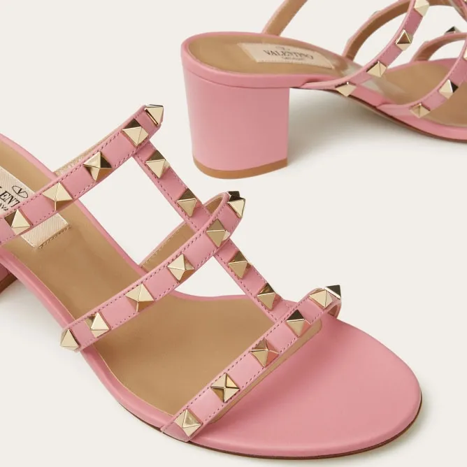 VALENTINO Pink calfskin rivet heel sandals (heel height 6cm)