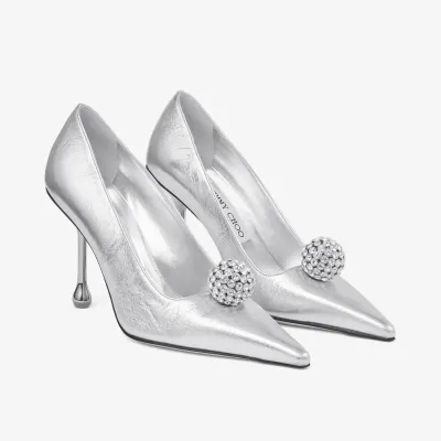 JIMMY CHOO Silver metallic leather high heels