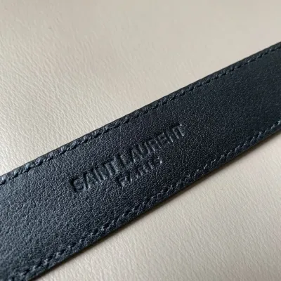 Saint Laurent Paved Buckle Belt In Black Calfskin With Gold/Silver Hardware 25mm