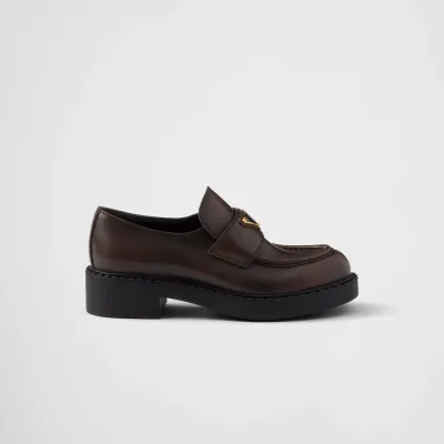 PRADA Dark brown Chocolate leather loafers