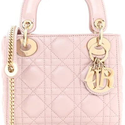 Dior Mini Lady Dior Lotus Metallic Cannage Lambskin Leather Light Gold Hardware