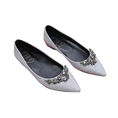 Roger Vivier Efflorescence Ballerinas In Red/Silver Satin With Crystal Flowers Buckle (Heel Height 1cm)