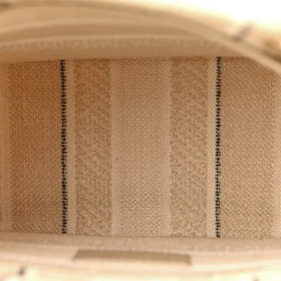 Dior Medium Stripes Lady D-Lite Beige Embroidered Canvas Gold Hardware