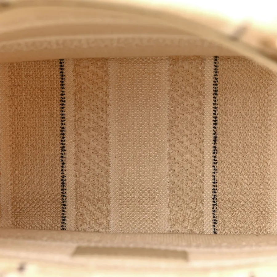 Dior Medium Stripes Lady D-Lite Beige Embroidered Canvas Gold Hardware
