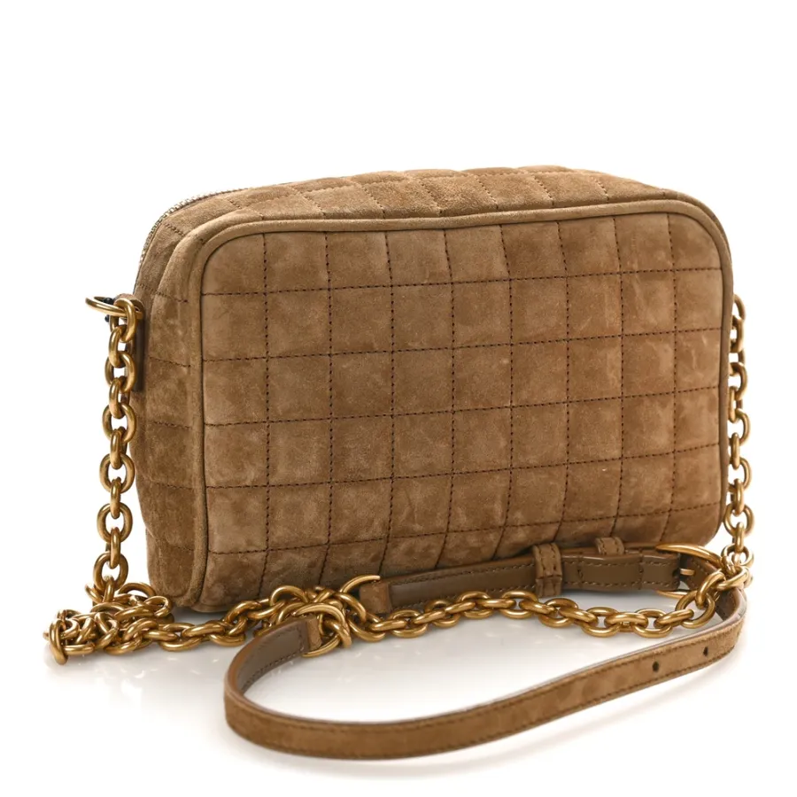 Saint Laurent Mini Camera Bag Golden Leaf Quilted Monogram Suede & Calfskin Leather Gold Hardware