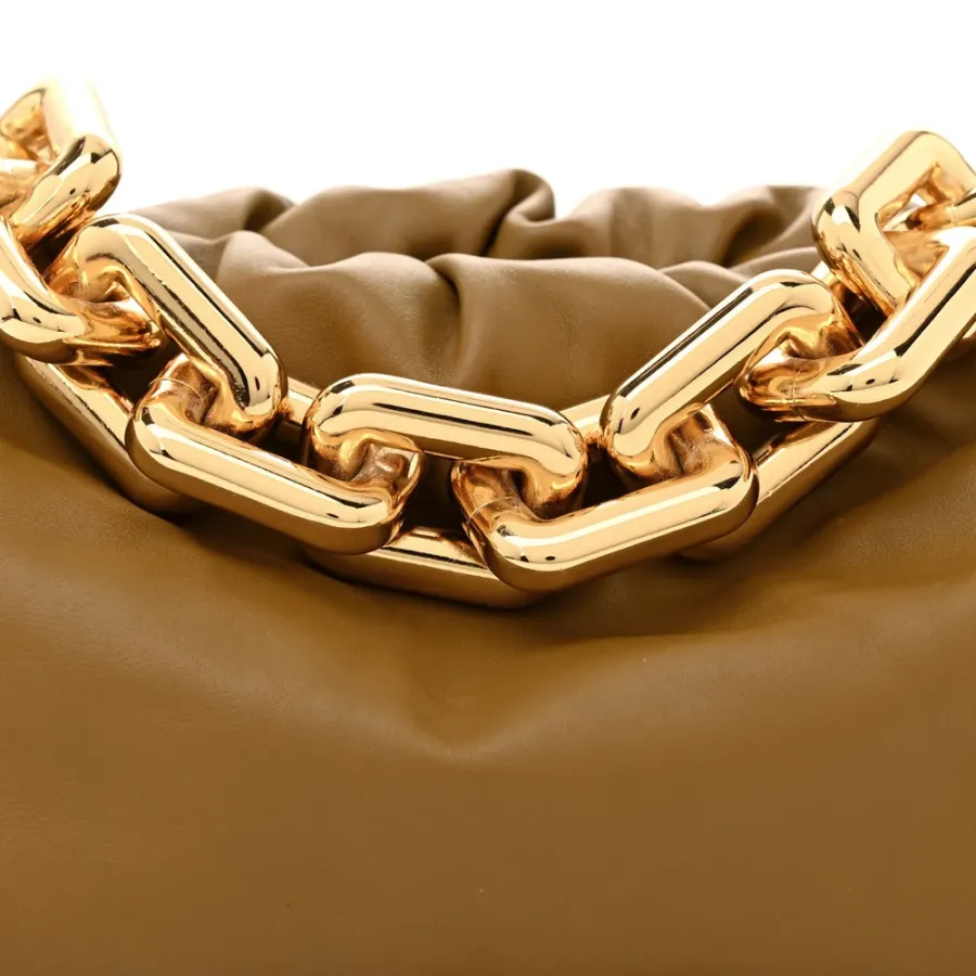 Bottega Veneta Medium Intrecciato The Pouch Chain Bag Cammello Calfskin Leather Gold Hardware