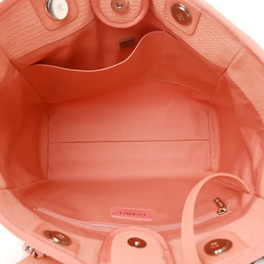 Chanel Deauville Tote Small Light Orange Mixed Fibers Silver Hardware