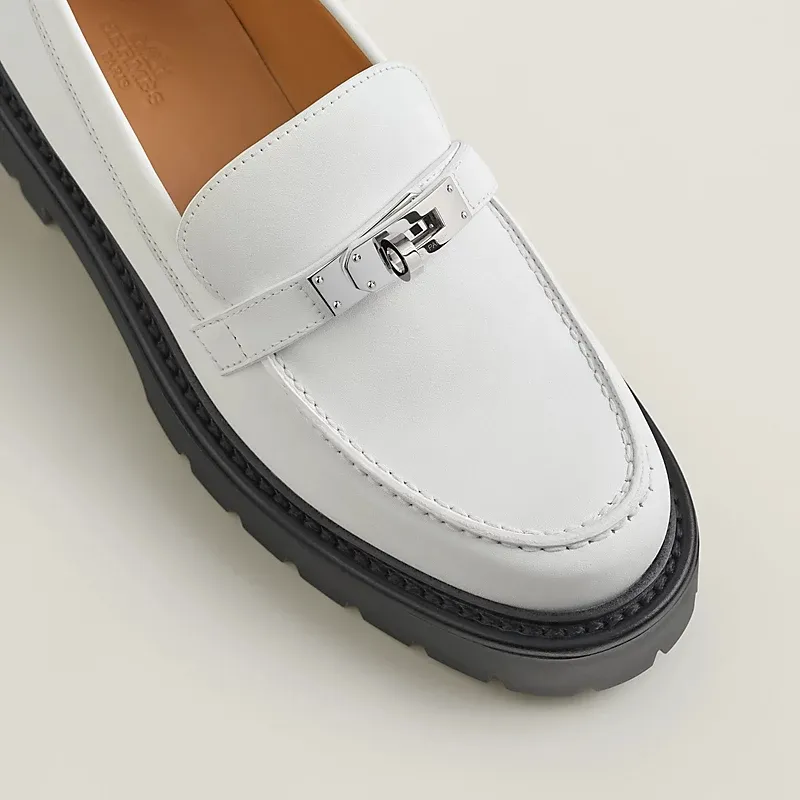 HERMES Icone White Loafers