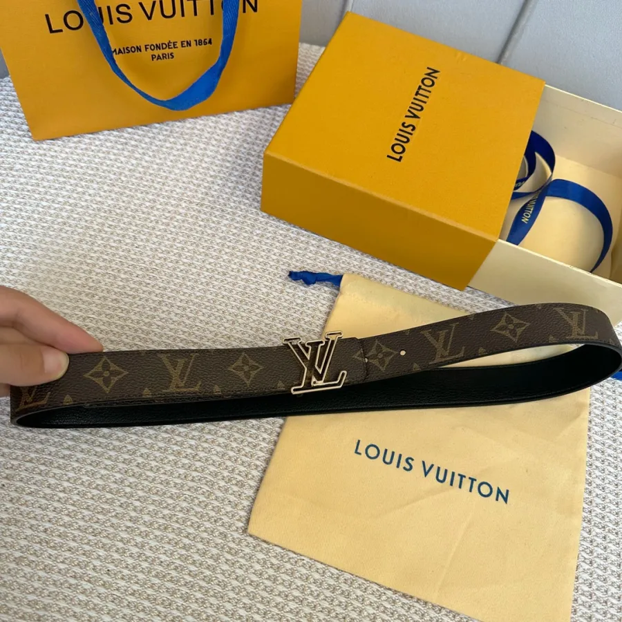 Louis Vuitton Women's Contouring Reversible Belt In Black/Red/Brown Calfskin And Monogram Canvas With Gold/Silver Hardware 30mm
