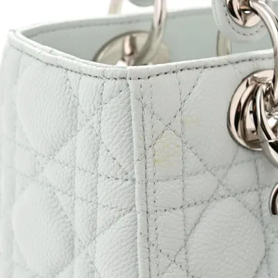 Dior Medium Lady Dior White Grained Cannage Calfskin Leather Silver Hardware