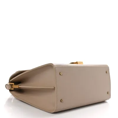 Saint Laurent Medium Cassandra Top Handle Dark Beige Classic Monogram Grain De Poudre Leather Aged Gold Hardware