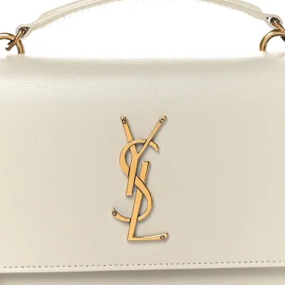 Saint Laurent Small Sunset Chain Wallet Crema Soft Monogram Calfskin Leather Gold Hardware