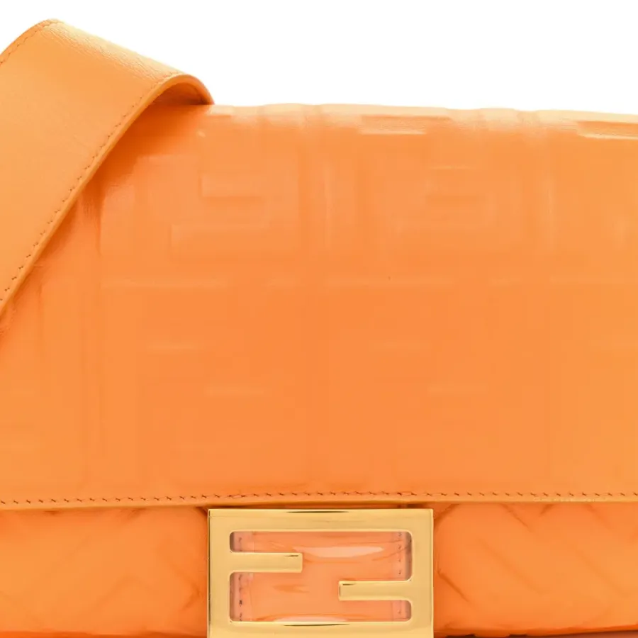 Fendi FF 1974 Embossed Baguette Clementine Nappa Leather Gold Hardware
