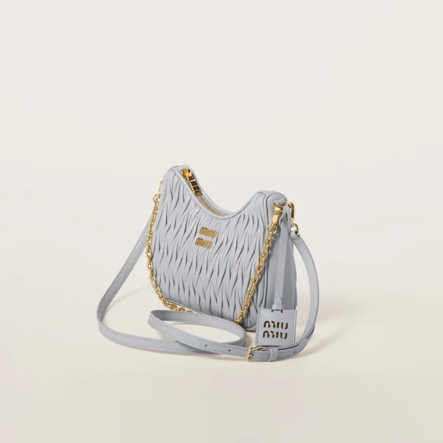 Miu Miu Matelassé Quilted Lambskin Leather Blue Shoulder Bags