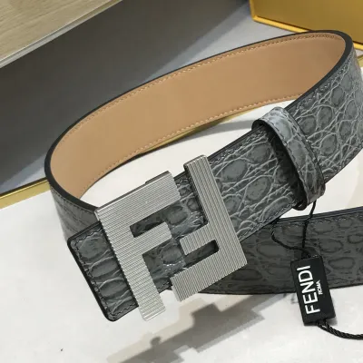 Fendi Men's FF Buckle Belt In Blue/Grey Crocodile-Embossed Leather With Gold/Silver Hardware 40mm
