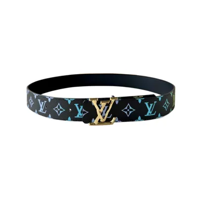 Louis Vuitton Men's Initiales Belt In Black/Blue/White/Dark Blue Monogram Canvas With Gold/Silver/Gun Black Hardware 40mm