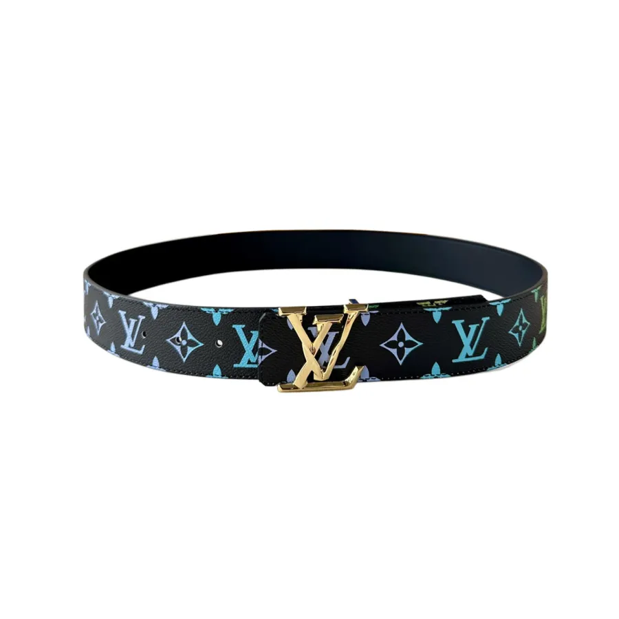 Louis Vuitton Men's Initiales Belt In Black/Blue/White/Dark Blue Monogram Canvas With Gold/Silver/Gun Black Hardware 40mm