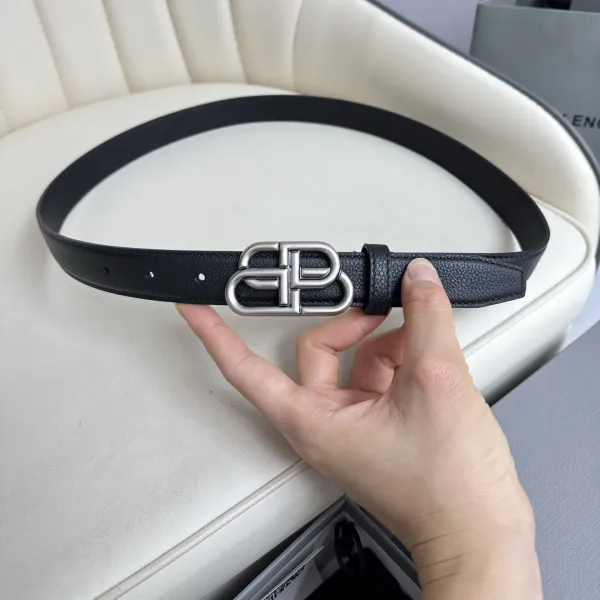 Balenciaga Women's BB Thin Belt In Black Grained Calfskin With Aged-Gold/Silver/Matte Black Hardware 25mm - Image 2