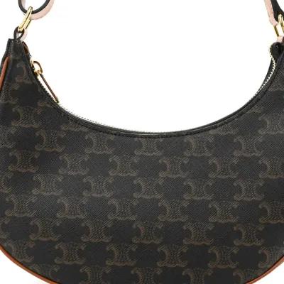 Celine Medium Ava Shoulder Bag Tan Triomphe Canvas & Calfskin Leather Gold Hardware