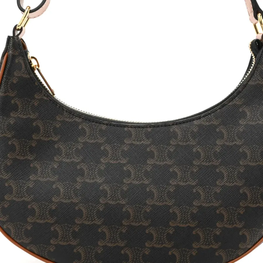 Celine Medium Ava Shoulder Bag Tan Triomphe Canvas & Calfskin Leather Gold Hardware