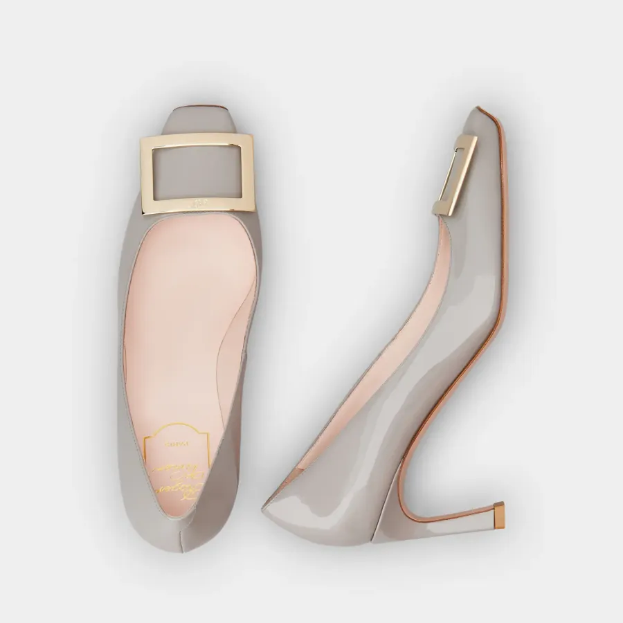 Roger Vivier Trompette Pumps High Heels In Grey Patent Leather With Metal Buckle (Heel Height 7cm)