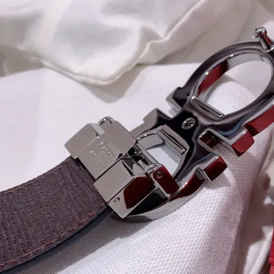 Ferragamo Men's Double Gancini Buckle Reversible Belt In Black/Brown Calfskin With Gold/Silver Hardware 35mm