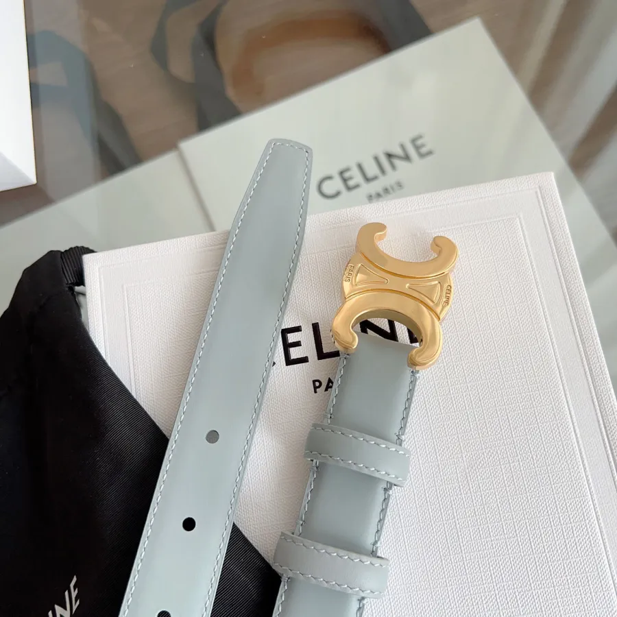 Celine Triomphe Buckle Revesible Belt In Burgundy/Red/Blue/Pink/White/Brown/Black Calfskin With Gold Hardware 25mm