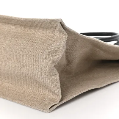 Saint Laurent Large Rive Gauche Tote Optic White Linen & Calfskin Leather