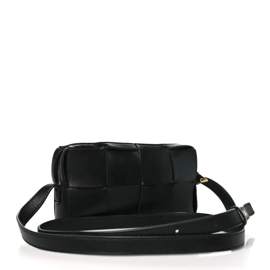 Bottega Veneta Mini Intreccio Cassette Phone Pouch Crossbody Bag Black Lambskin Leather