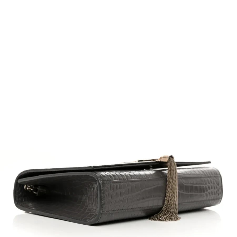 Saint Laurent Medium Kate Tassel Satchel Storm Embossed Classic Monogram Calfskin & Crocodile Leather Silver Hardware