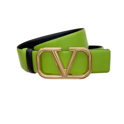 Valentino V Buckle Belt In Green/Light Green/Red/Blue/Black/Brown/Pink/Nude/Gold Black/Gold White Calfskin With Gold Hardware 40mm