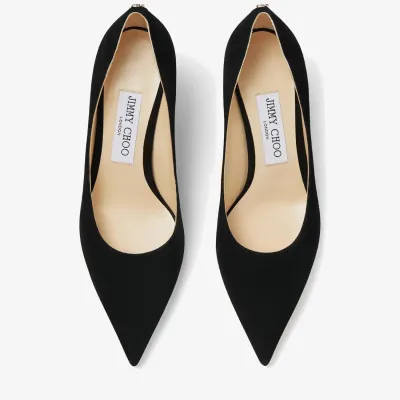 JIMMY CHOO JC logo buttoned black Velvet fabric pointy heels