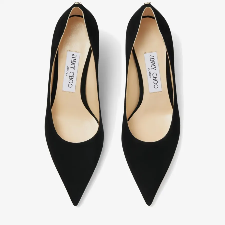 JIMMY CHOO JC logo buttoned black Velvet fabric pointy heels