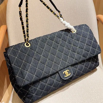 Chanel Denim color / Black Tote Bags 45cm Shoulder Bags