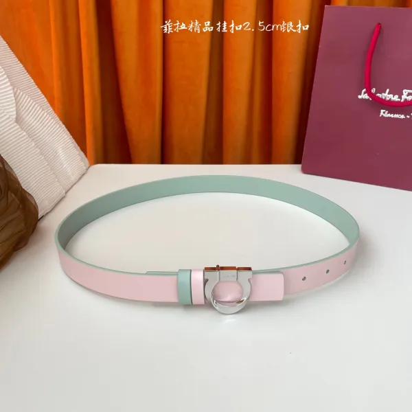 Ferragamo Women's Gancini Reversible Fixed Belt In Mint Blue/Blue/Red/Black/Pink Calfskin With Gold/Silver Hardware 25mm - Image 6