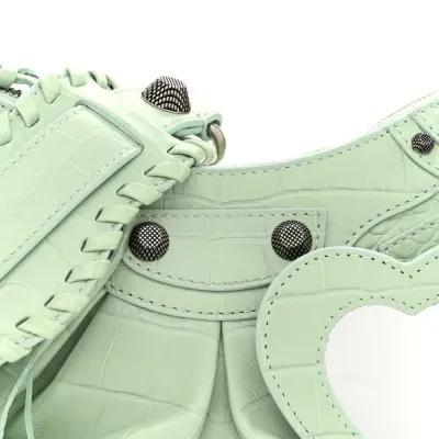 Balenciaga XS Le Cagole Shoulder Bag Light Green Crocodile Embossed Extra Supple Calfskin Leather Black Hardware