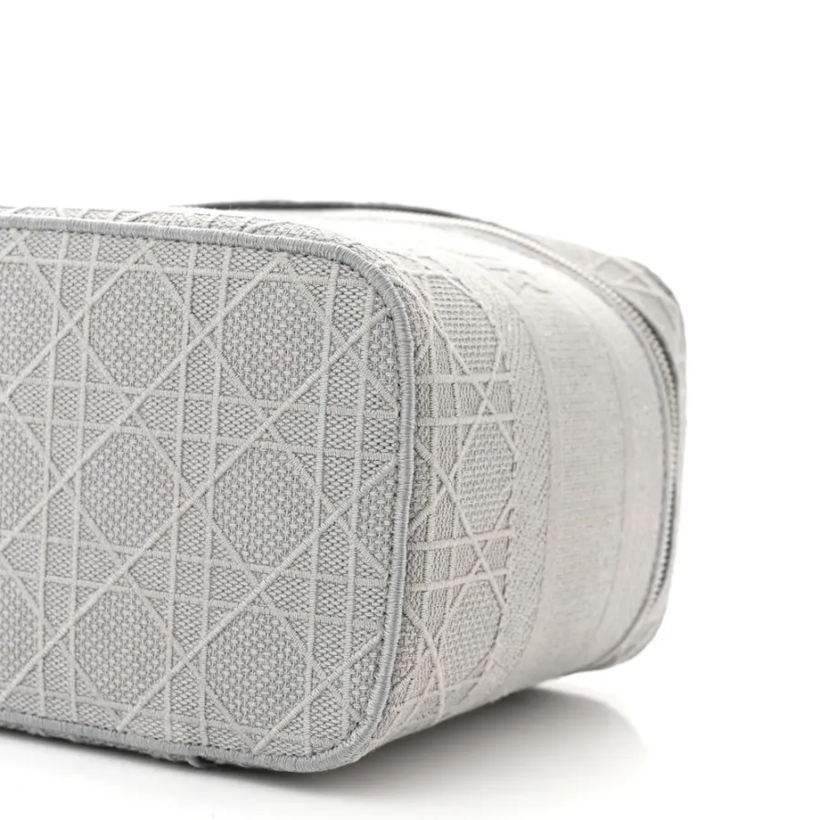 Dior Small DiorTravel Vanity Case Grey Cannage Embroidered Canvas Silver Hardware