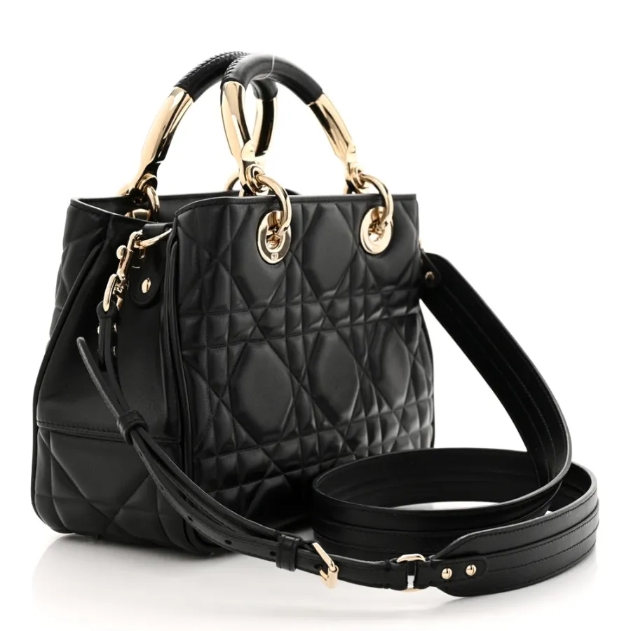 Dior Small The Lady 95.22 Black Calfskin Cannage Dark Silver Hardware