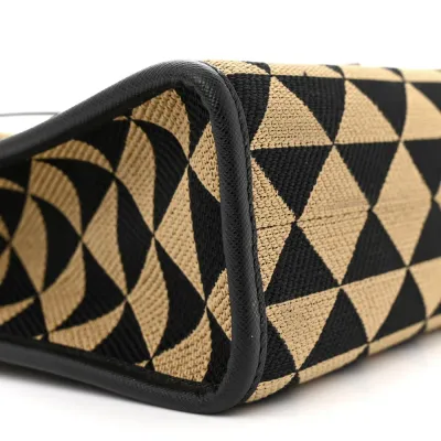 Prada Small Triangolo Symbole Embroidered Tote Black and Corda Jacquard Saffiano Leather Gold Hardware