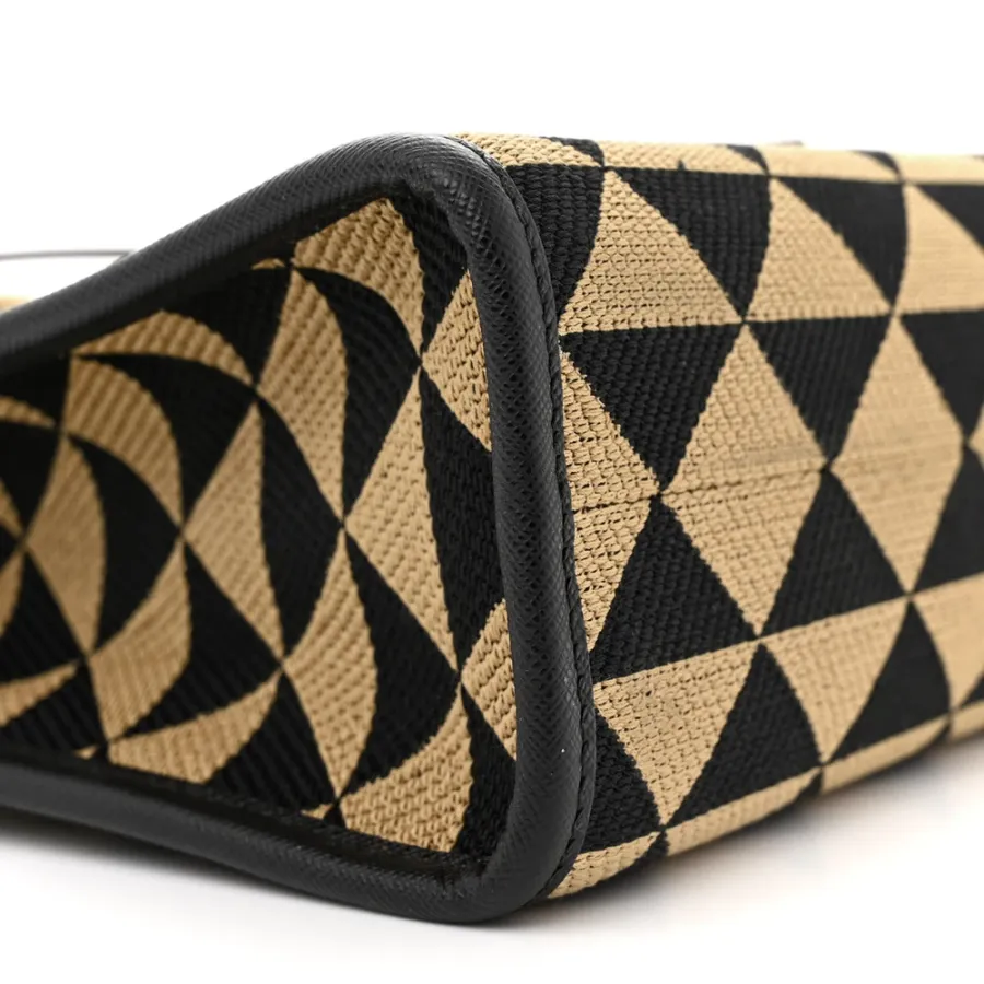 Prada Small Triangolo Symbole Embroidered Tote Black and Corda Jacquard Saffiano Leather Gold Hardware