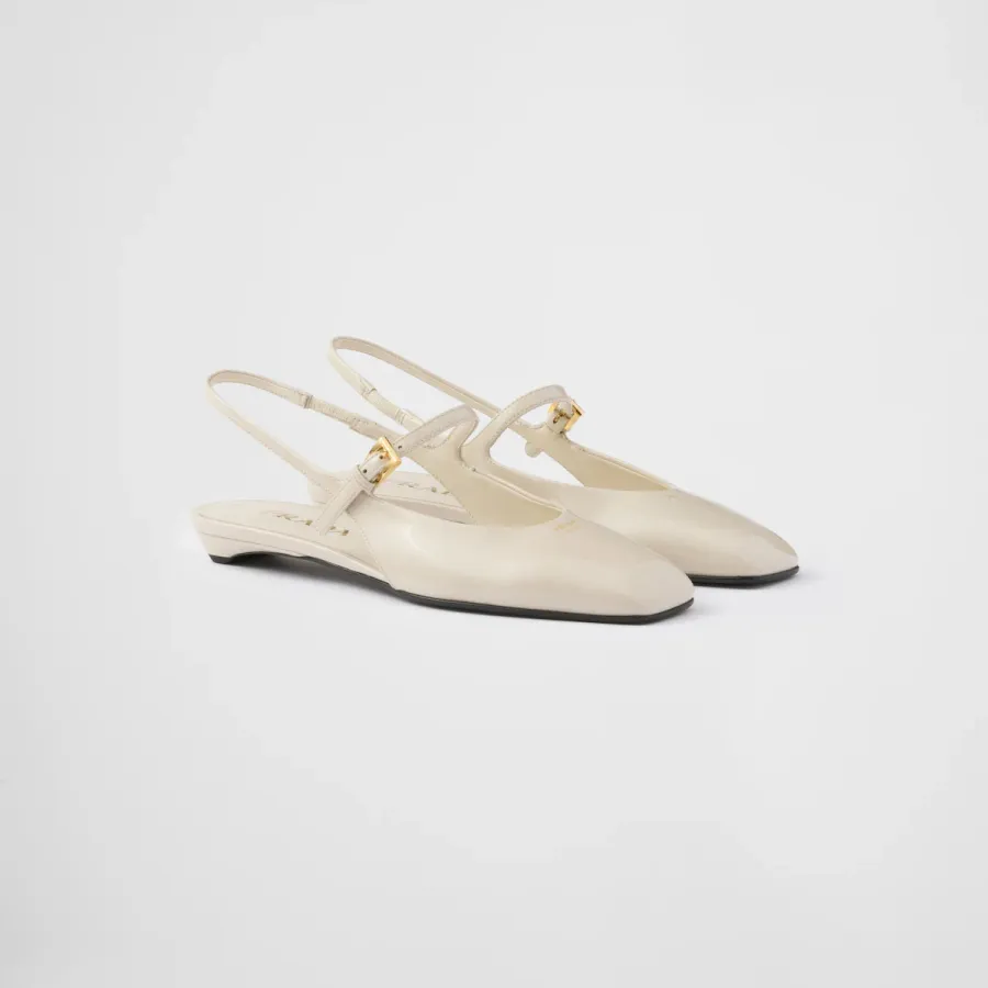 PRADA Patent paint leather Flat Shoes white Ballet Shoes