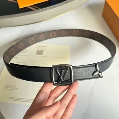 Louis Vuitton Women's Line Ellipse Reversible Belt In Black/Pink/White Calfskin And Monogram Canvas With Gold/Silver/Gun Black Hardware 30mm