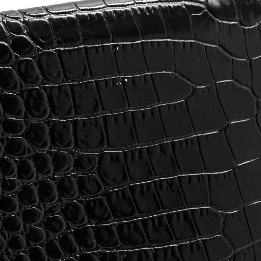 Saint Laurent Medium Uptown Clutch Black Embossed Monogram Calfskin & Crocodile Leather Gold Hardware