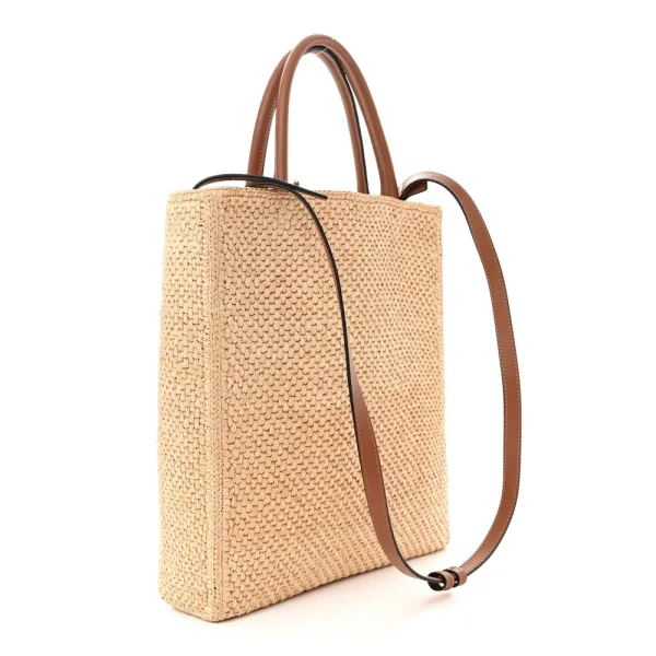 Loewe Standard A4 Tote Bag Natural/Black Raffia & Calfskin Leather - Image 3