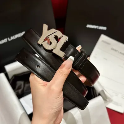 Saint Laurent YSL Buckle Belt In Black/White Calfskin With Gold/Silver Hardware 25mm