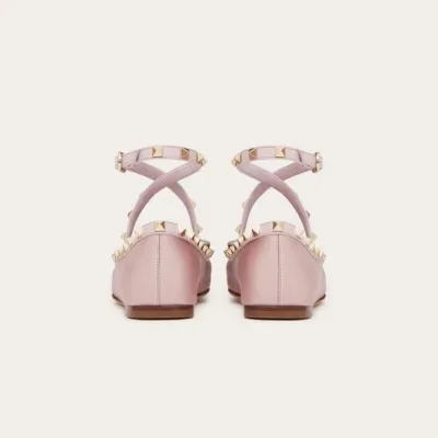 VALENTINO Rivet satin pink ballet flats shoes