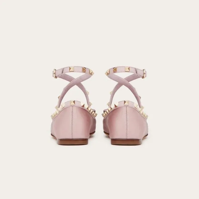 VALENTINO Rivet satin pink ballet flats shoes