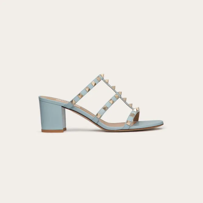 VALENTINO Blue calfskin rivet heel sandals (heel height 6cm)