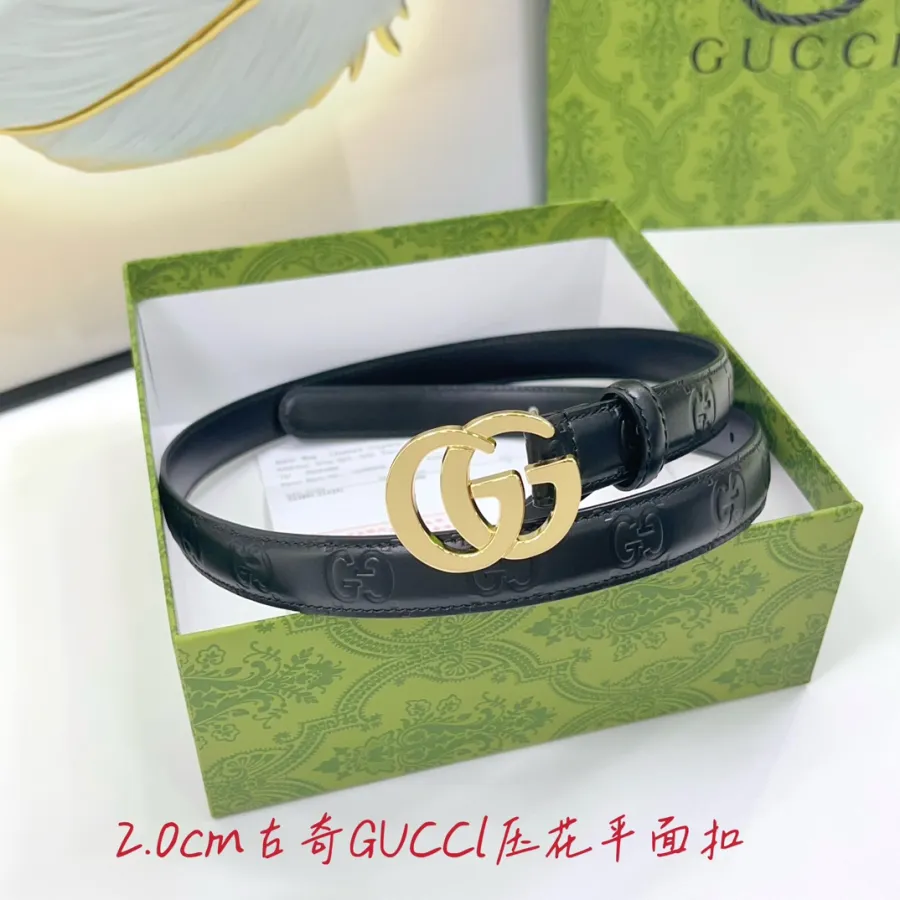 Gucci Women's Double G Buckle Belt In Green/Blue/Red/Black GG Calfskin With Gold/Silver Hardware 20mm